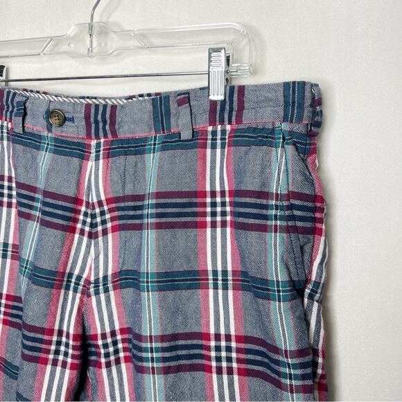 BROOKS BROTHERS / blue red white plaid linen blend shorts / 36 - Picture 3 of 6